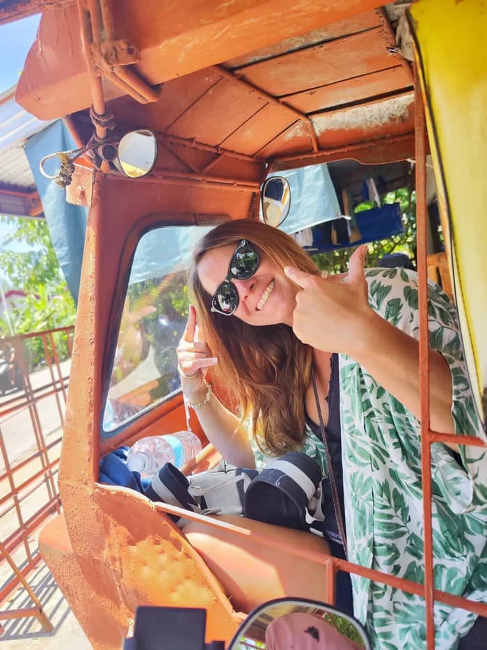 Joanna traveling by tuk-tuk