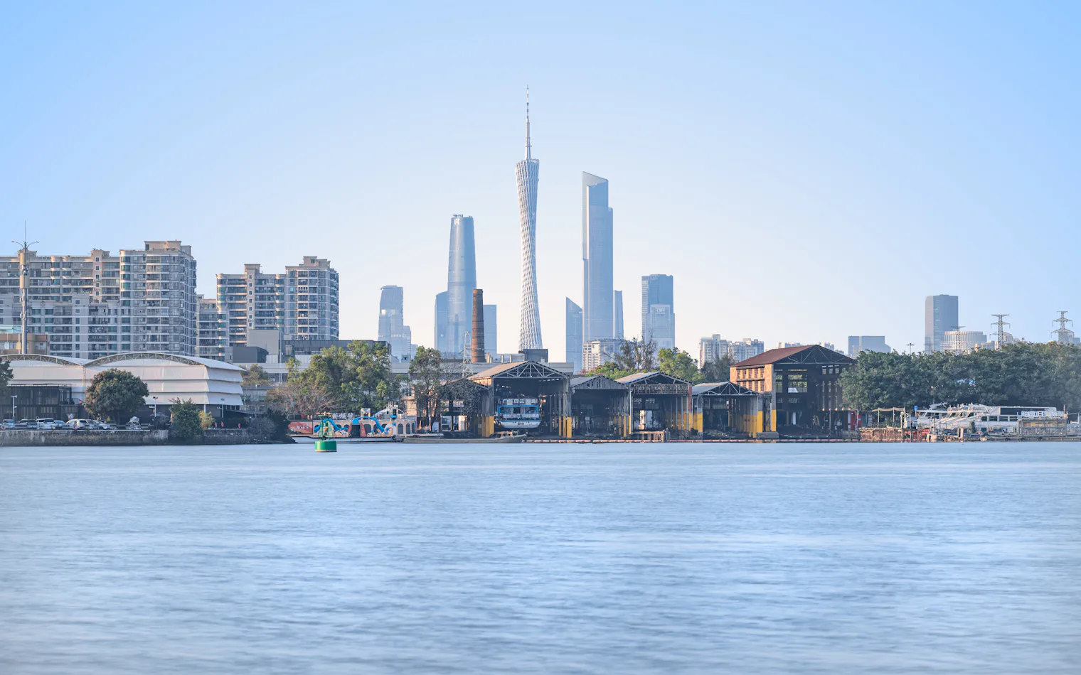 Canton Tower and the Guangzhou skyline seen across the Pearl River