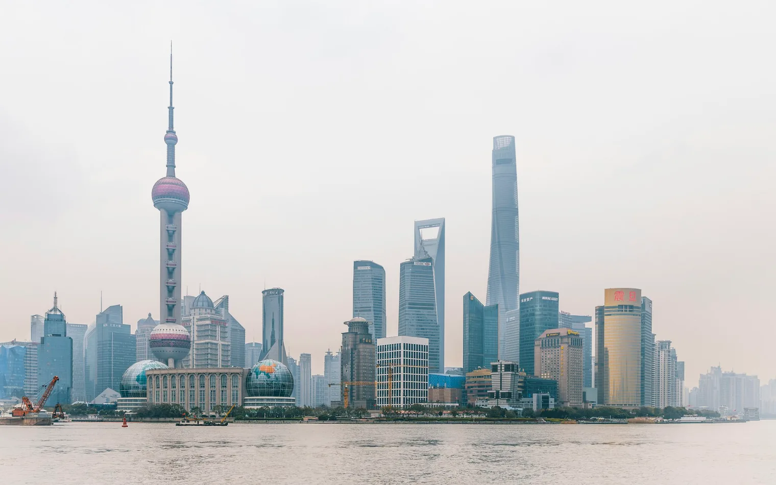 The Lujiazui skyline seen across the Huangpu River from the Bund, Shanghai, China