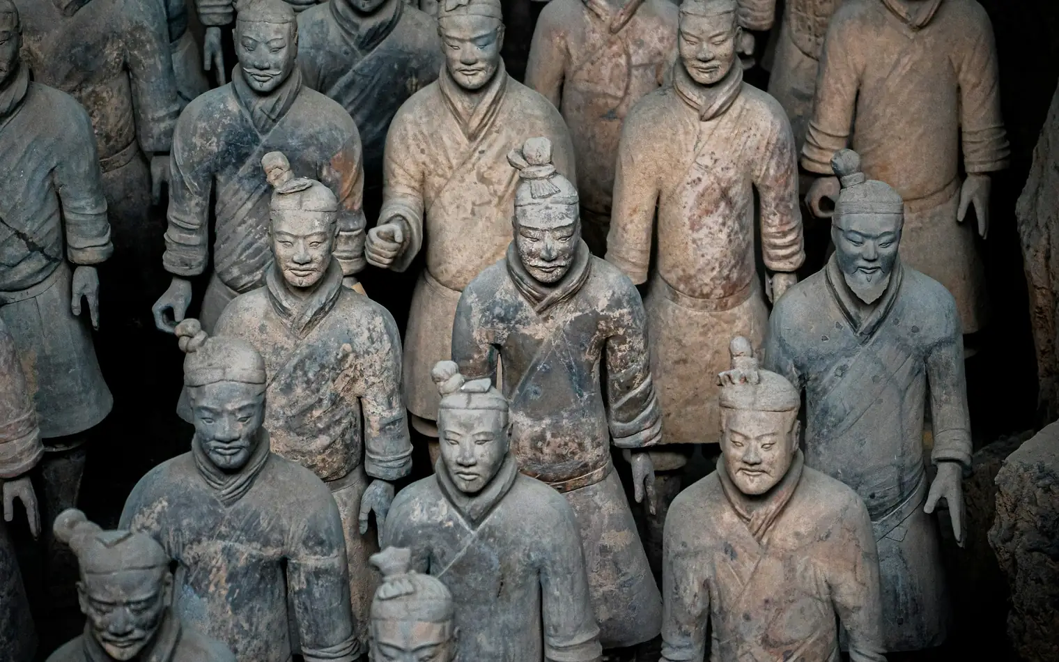Rows of Terracotta Warriors in the excavation pit near Xi'an, Shaanxi, China