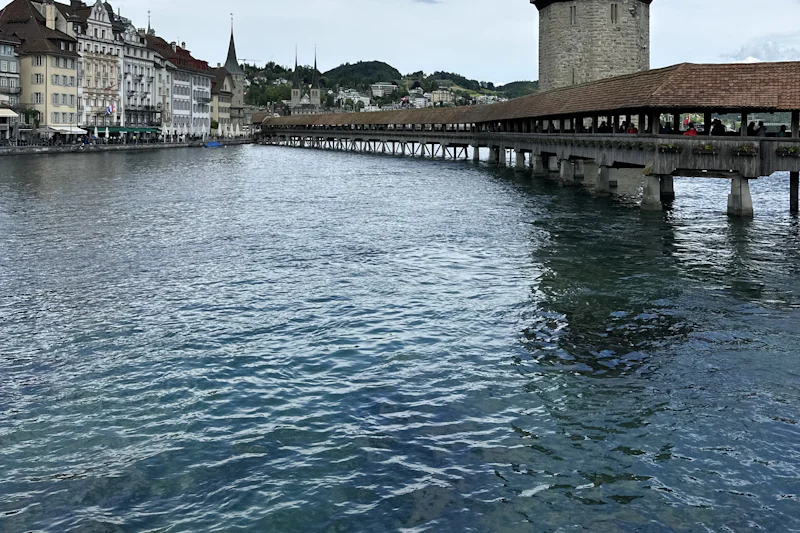 The Chapel Bridge and Water Tower over the Reuss river in Lucerne, Switzerland